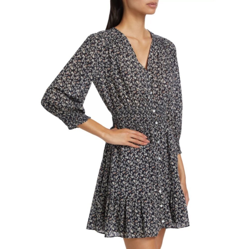 Veronica Beard 'Katari' Floral-Print Cotton Mini Dress, Navy Multi - Picture 3 of 5